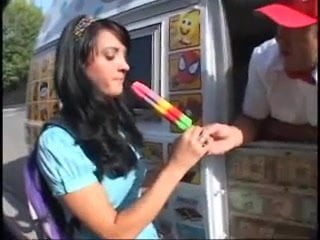 brunette slut gets a dick popsicle