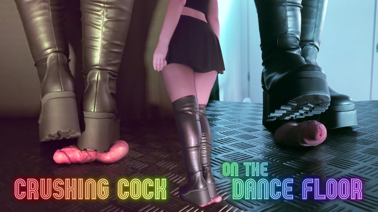 Miażdżenie kutasa na parkiecie w butach platformowych - Trample, Shoejob, Ballbusting, CBT, Stomp, Trampling, Bootjob