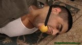 Muscled guy hogtied gagged and stripped snapshot 4