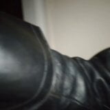 Slave sucking his leather Master's cock and balls. snapshot 9