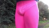 Pink leggings and visible panties in public. snapshot 6