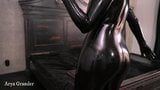 Arya Grander in black latex rubber catsuit beautiful video snapshot 4