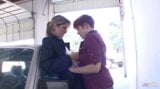 Fixing up a redhead lesbian girl in a car service by a blondie handywoman snapshot 6