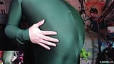 Stretchy Green Unitard Belly Inflation snapshot 16