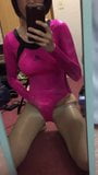 crossdresser in pinkmetallic leotard snapshot 10