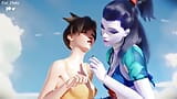 Overwatch - Widowmaker & tracer suck & fuck cock on beach day (animasi dengan suara) snapshot 1