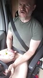 Verbal fit muscular trucker gets horny whilst driving and shoots a load of cum. snapshot 13