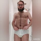 Hairy chastity bear pisses his tighty whities snapshot 6