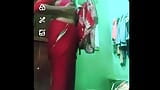 Indian gay Crossdresser xxx nude in red saree showing his bra and boobs snapshot 3