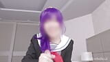 Uniformă școlară cosplay dominatoare feminină cu labă cu masaj anal de prostată video cu ejaculare. snapshot 10