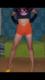 Fullständig klipp av t-girl i tangerine shorts dansar till en underbar sprutande cum läckage snapshot 8