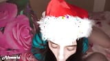 Deep Christmas blowjob with bells from juicy brunette snapshot 5