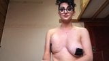 Busty drag king shows how to tape back her big tits snapshot 9