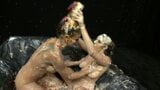 女同性恋黑发女郎在被奶油覆盖的同时亲吻和舔对方 snapshot 18
