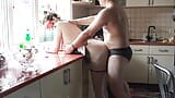 Hot wife calls her neighbor to fuck her when her husband is not at home, and gives him a blowjob in the kitchen while sh snapshot 11