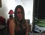 Busty babe Brandy showing her tits while on interview snapshot 7