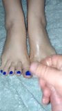 Blowing a huge load on my wife's sexy feet and blue toenails snapshot 1