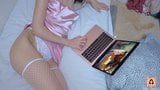 TEEN WITH SEXY PUSSY CUMS WHILE WATCHING PORN snapshot 3