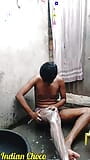 Indian gay bathing nude and washing his clothes, Indian boy showing his big cock in public place snapshot 16