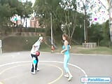 Busty cute petite teen plays on the court snapshot 5