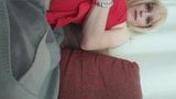 Lady in red ... hot tranny cumshot with fingers in ass !! snapshot 1