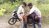 Indian Threesome Gay Movies In Hindi - A young boy comes to the forest with a bike and calls his friends and gives them - Hindi snapshot 15