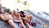 Outdoor threesomes on the beach make the naughty blonde excited especially with a double penetration snapshot 11