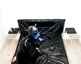 Latex puppy, blinded ,playing with toys, cuming&tasting snapshot 4