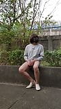 Shemale Tingxuan masturbating in park, hot pants and beautiful legs snapshot 11