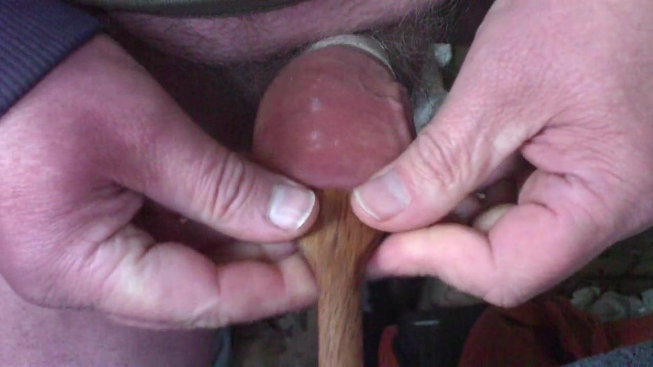 Wooden spoon in foreskin - 5 minutes