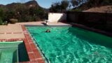 Cute hairy Lilac takes a bath in the pool snapshot 4