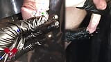 Nahes und detailliertes Schwanzsondieren in Latexhandschuhen. Sehr schöner Cumshot auf ihren Handschuhen. snapshot 24