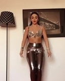 Bellydance in shiny silver latex pants snapshot 2