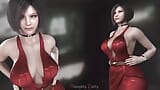 Ada Wong dans une robe rouge chic a de gros seins qui rebondissent quand elle marche snapshot 14