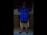 Mature Mom shows a blue lacquer dress snapshot 1