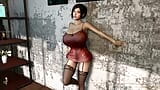 रेशमी अधोवस्त्र में Ada wong दीवार के खिलाफ दबाए गए अपने बड़े स्तनों को हिलाती है snapshot 9