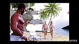 荡妇人妻熟女在给老公戴绿帽时在海滩上被大黑屌双插并被内射（3D漫画） snapshot 9