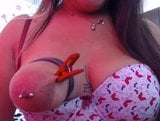 One tied tit with clamps on Latina snapshot 18