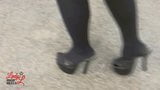 Lady L sexy walking with extreme black mules. snapshot 7