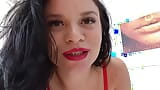 Une amatrice à forte poitrine en lingerie rouge baise une grosse bite noire snapshot 8