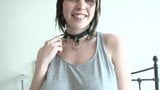 Punk rock Luisa wears only a studded collar in bed snapshot 1