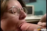 Secretary with glasses gets her pussy rammed by a client who comes for penis reduction snapshot 5