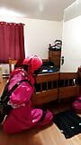 Sissy Maid Collared to Bed Post in Armbinder Self Bondage snapshot 11