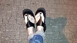 I tempt you with my sexy feet while walking on the street snapshot 15
