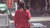 Japanese cuties flash hairy pussies during public peeing snapshot 11