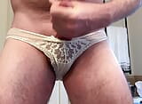 Wanking and cumshot in stepdaughter’s white lace cheeky panty snapshot 12