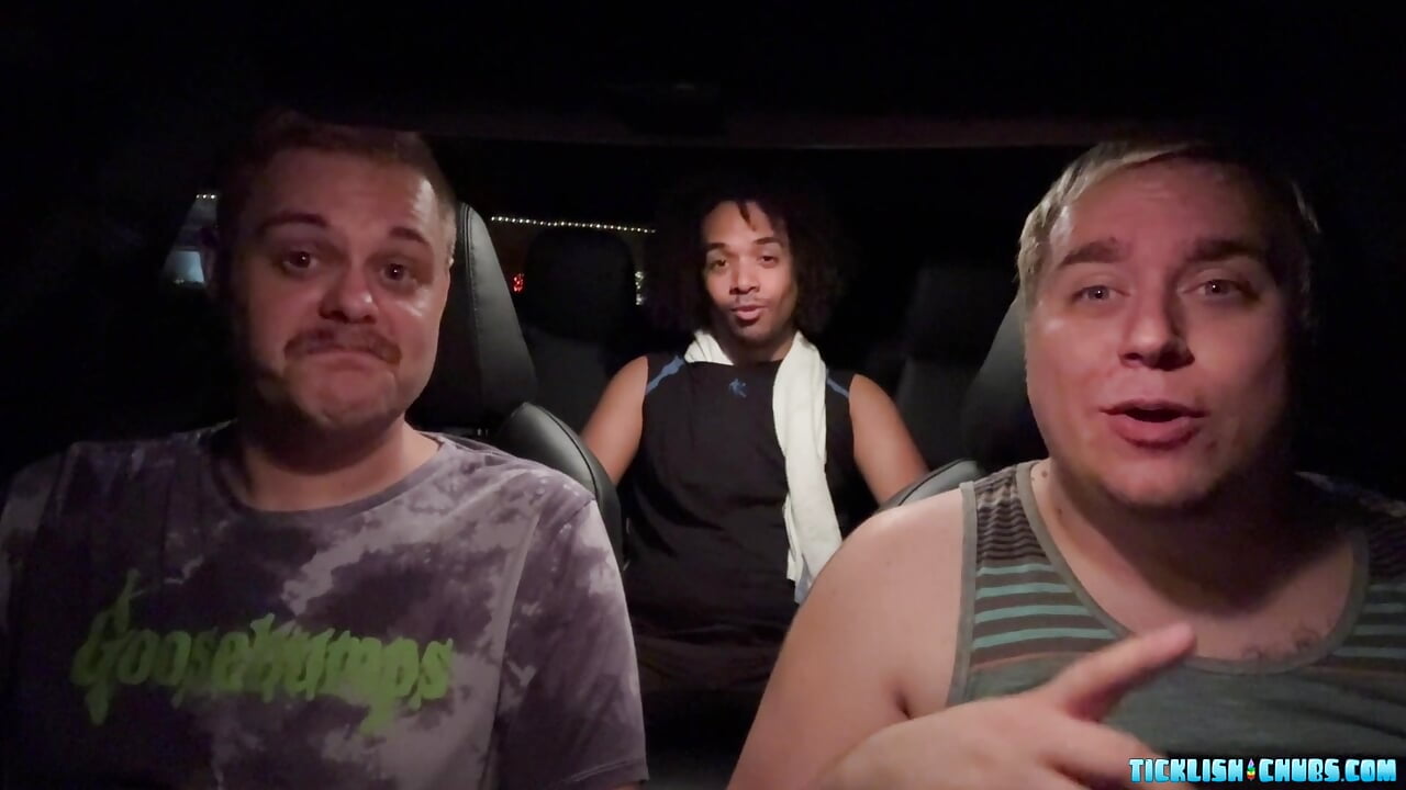 Two chubby gays tease curly Marcos and his big cock
