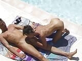 Two horny dudes and a slim French woman having a great time near the pool snapshot 6