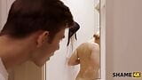 SHAME4K. Woman with juicy butt sucks studs cock before sex in bathroom snapshot 4