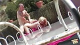 Dildos keep the blonde busy until her man arrives to pound her tight tush outdoors snapshot 8